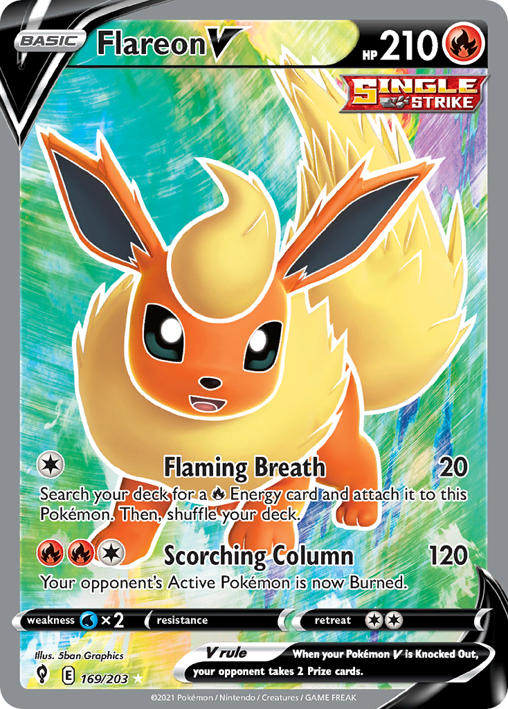 Pokemon Card Flareon V 169/203 Single Strike Evolving Skies Silver Foil FanArt