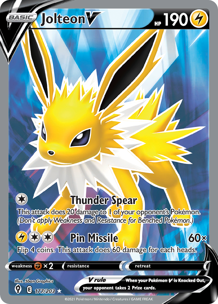 Pokémon TCG Jolteon V Full Art Evolving Skies 177/203 MINT